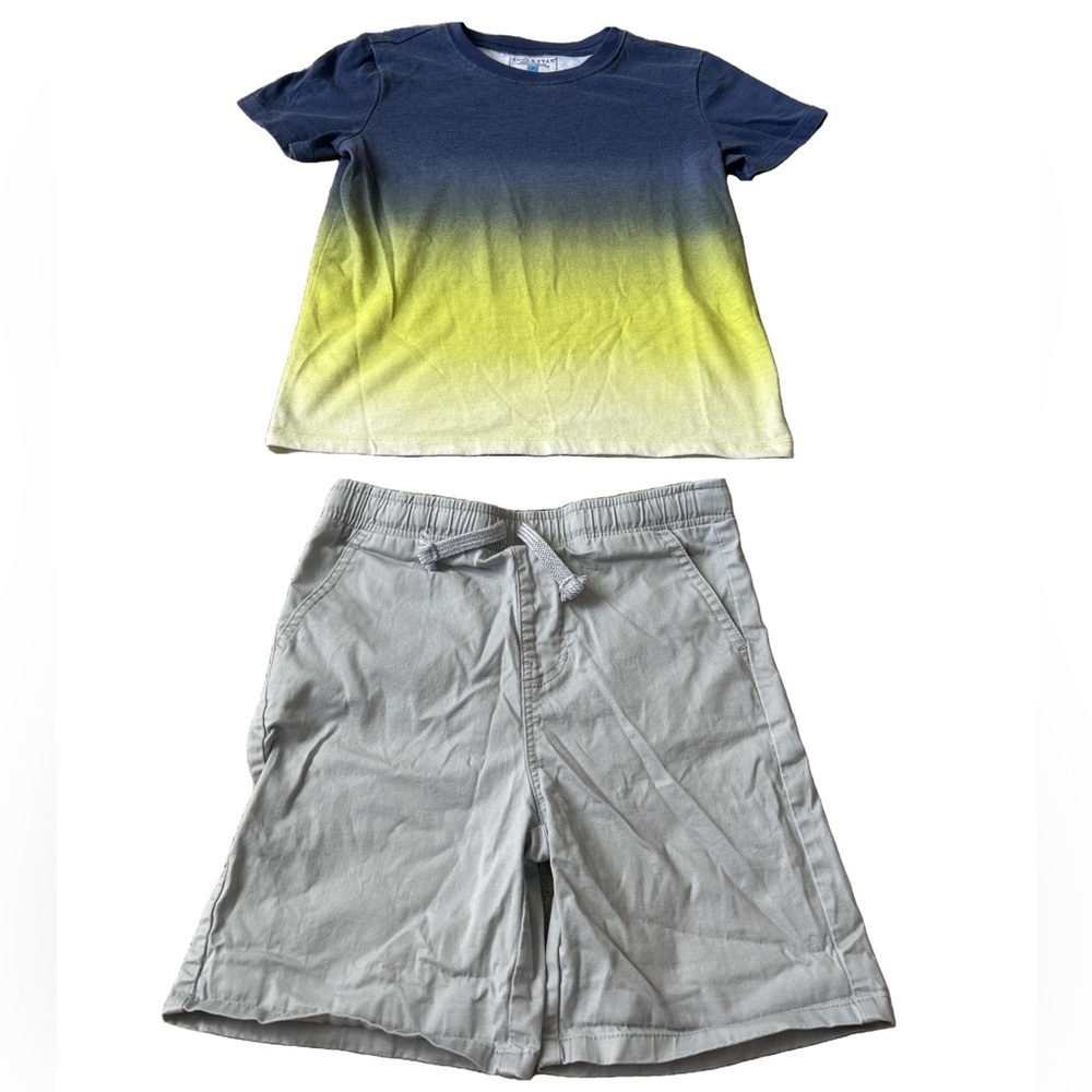 Andy and Evan Blue, Yellow, White Ombre T-Shirt with Grey Shorts Boys Size 7